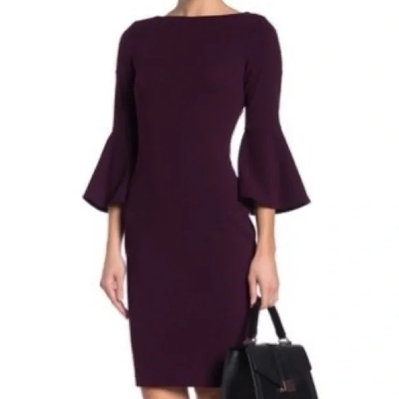 chinese dress ladies Dress-Pencil Design-Purple Suede Fabric By Calvin Klein